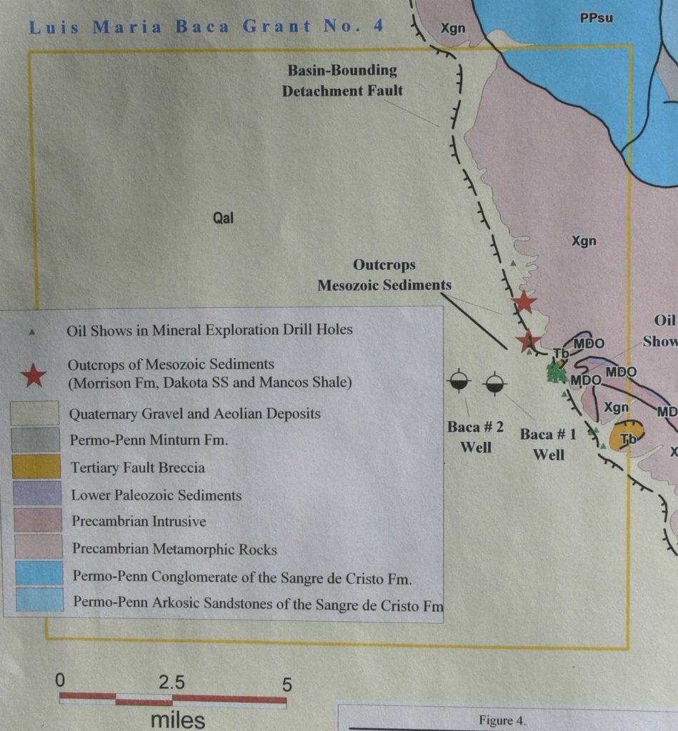 Figure 5. "Oil shows" (green triangles) along Sangre de Cristo fault along eastern edge of San Luis Basin. 